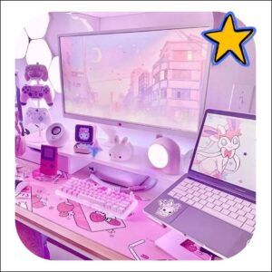 Habitación gamer decorada con estilo kawaii.